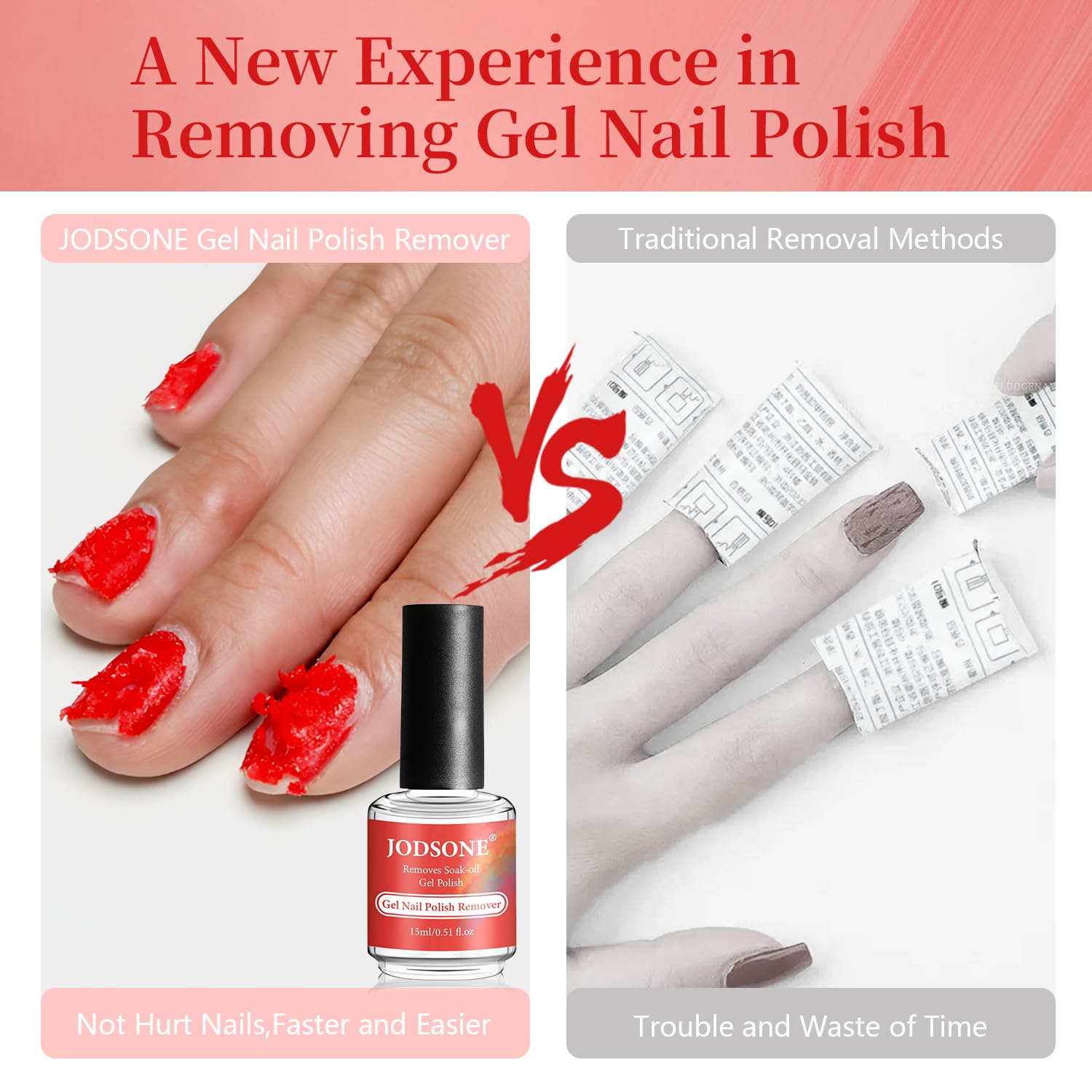 JODSONE Gel Nail Remover - No Soaking No Wrapping, Quick Easy Removal At Home, With Cuticle Pusher & Nail File