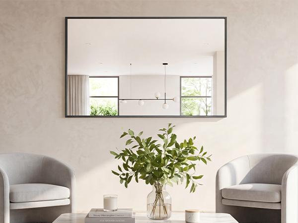 Sweetcrispy S - Bathroom Mirror for Wall, Rectangle Mirrors with Metal Frame, Modern Vanity Wall Mirror Decor for Entryway Hangs, Bathroom Living Room Horizontal or Vertical