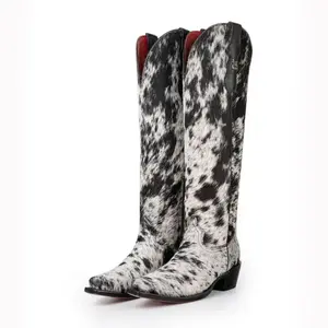 2025 new leopard print imitation horsehair knight boots western cowboy boots 33