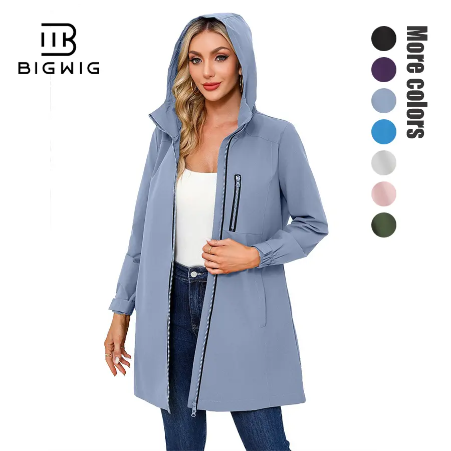 Women's Spring/Summer Lightweight Hooded Raincoat, Women's Outdoor Waterproof Softshell Jacket, Hooded Long-Sleeved Jacket, Loose and Casual Womenswear