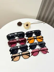 8 Pairs Multicolor Double Bridge Sunglasses Set, Trendy Square Sunglasses, Retro Pilot Square Frame, Ideal for Daily Commute, Street Fashion, Music Festivals, Travel, Photography