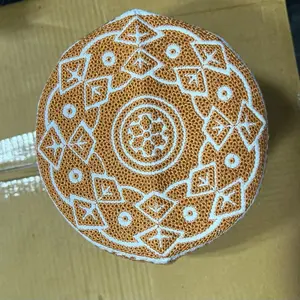 Muslim Men Prayer Cap Embroidery Cotton Hat in Various Stripes and Threadwork - Available in Yellow, Orange, Brown Size 56CM(22in)