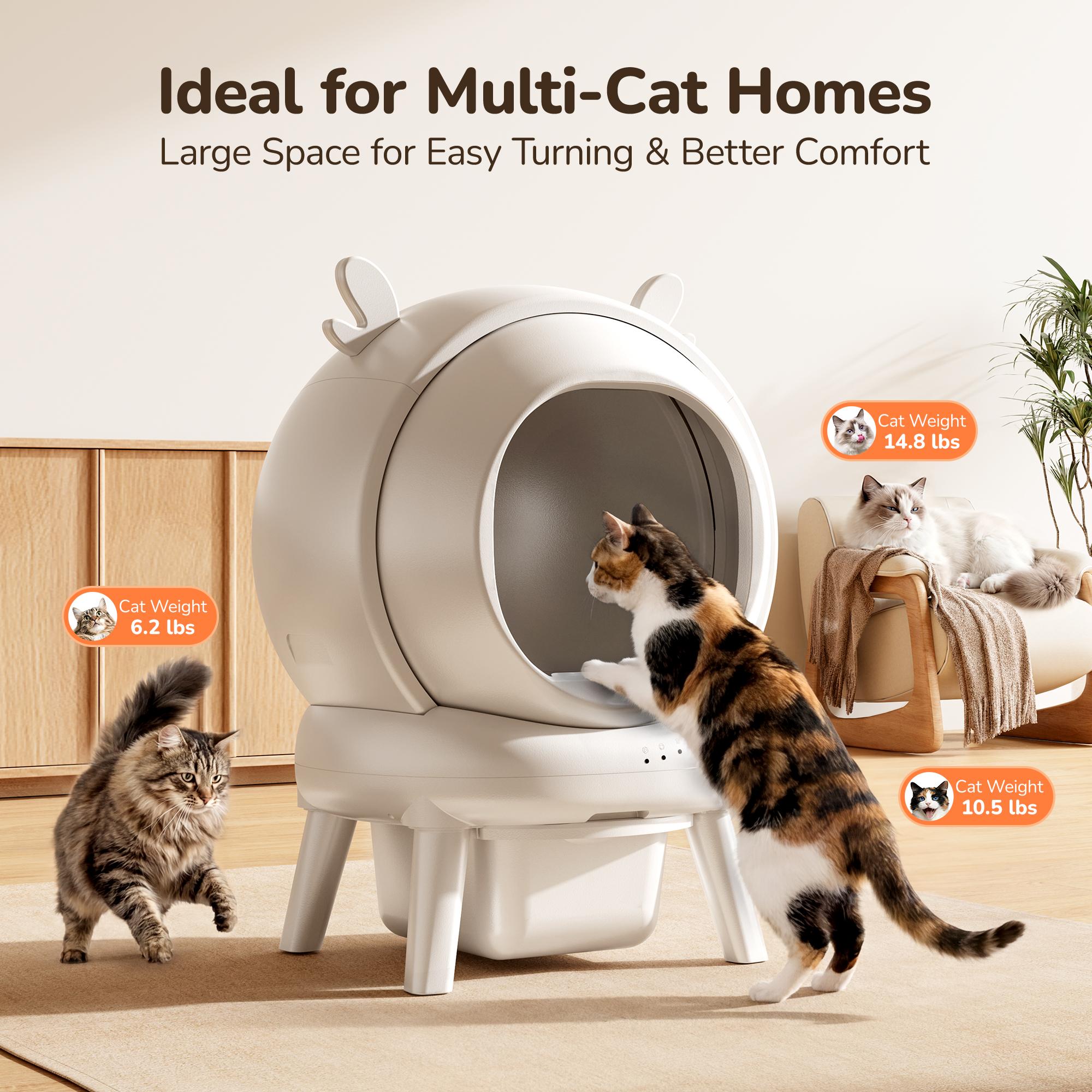 Furrykiddy Automatic Self Cleaning Litter Box, Cat Litter Box with APP Control, 65L Globe & Dual Safety Sensors, Robot Litter Box, 2 Roll Garbage Bags and Litter Mat, <35DB, for Multiple Cats