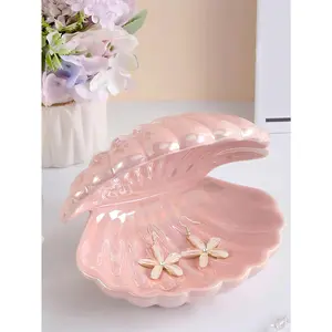 Shell Jewelry Dish Tray, Ceramic Trinket Tray Clamshell Jewelry Storage Dish, Ring Holder Dish Key Bowl, Decorative Jewelry Plate, Cute Jewelry Organizer For Room Decor
