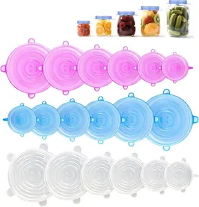 6 Pack Silicone Lids, 6 Sizes Silicone Bowl Covers Reusable for Cups, Bowls and Dish, Flexible, Round and Rectangle Fit