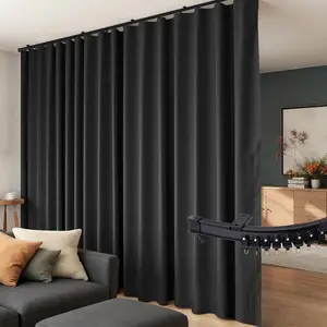 Room Divider Curtains Ceiling Tracks Set Track Ceiling Blackout for Living Room Bedroom Ceiling Rod Privacy Dividers Panels W100 x H84 Black Drape & Black Rail