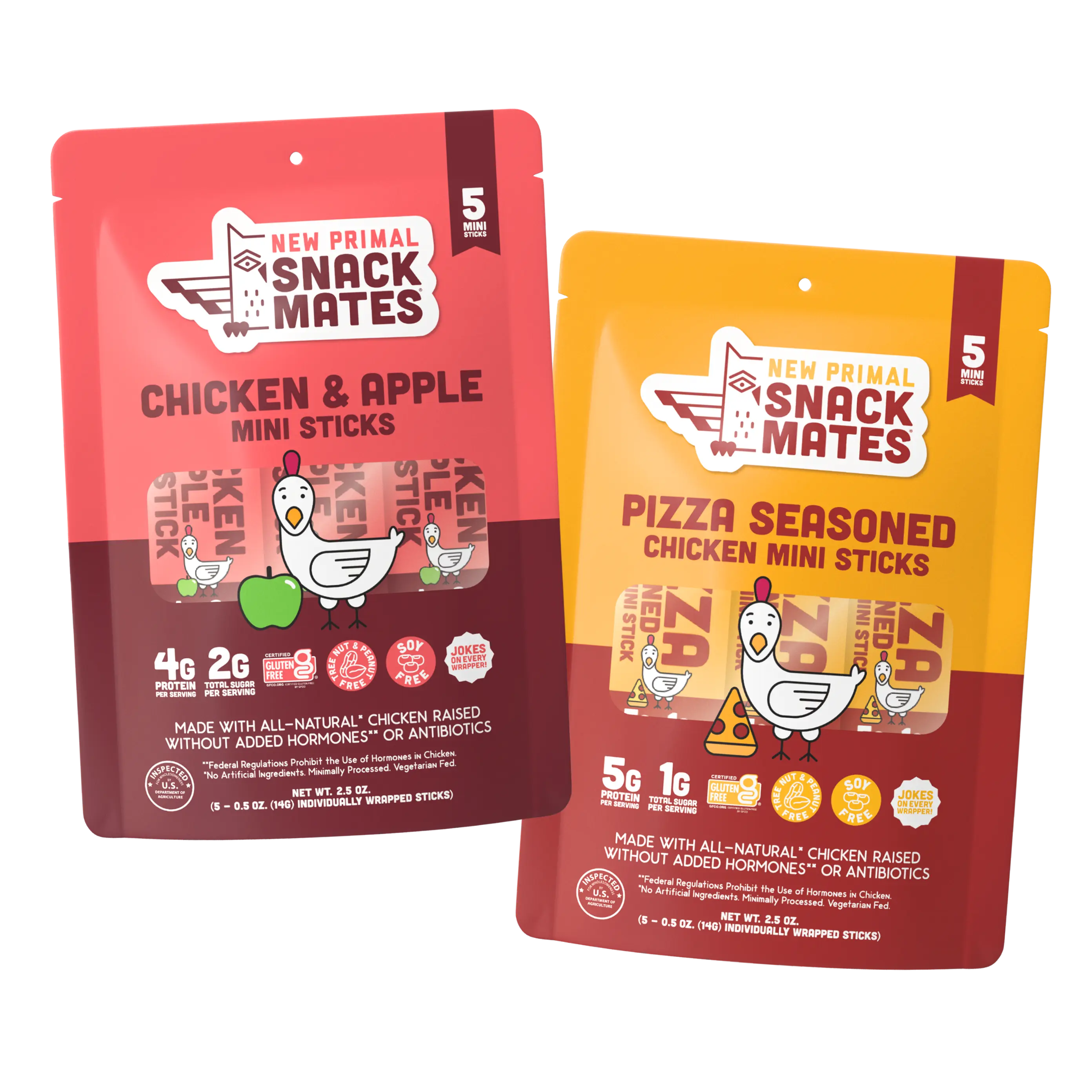 THE NEW PRIMAL Snack Mates Mini Meat Sticks, Gluten-Free High-Protein Low-Sugar Chicken Jerky Bundle, Healthy Paleo Kids’ Lunch Box Snack Alternative