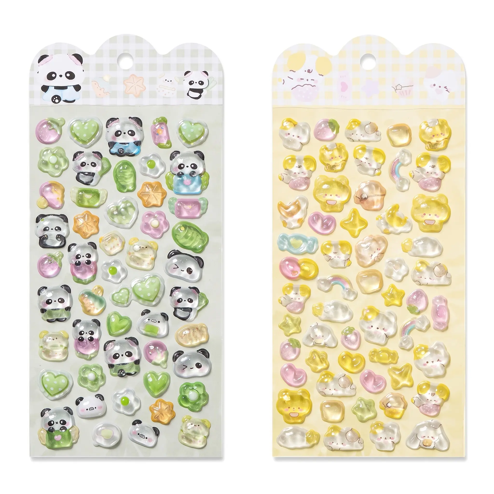 Cute Cartoon 3D Glossy Puffy Stickers, Panda & Puppy Crystal Epoxy Bubble Stickers, Kawaii Self Adhesive Decals for Journal, Water Bottle, Stationery DIY Decor