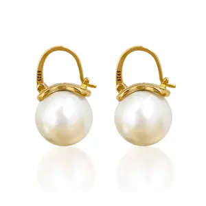 OwMell Elegant 925 Sterling Silver Pearl Drop Earrings Dangle Stud Plated Earrings for Women Large Size 12mm