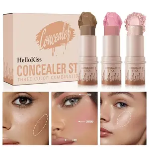 HelloKiss Concealer Stick Set of 3 Multi-color Highlighter & Contour Blush Sticks Long-lasting Waterproof Natural Makeup for Birthdays Christmas Gifts