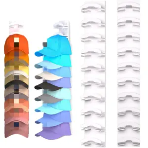 2 Pack Hat Organizer for Baseball Caps, Adhesive Wall & Door Hat Rack, Hold 20 Caps No Drilling 2 Mounting Options White Cap Storage Holder