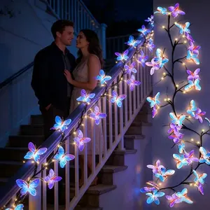 Butterfly LED Branch Light, Wall Porch Decor Lamp, 30 Leds Vine Flower String Lights, USB Powered Ambiance Light, Bright led, 8 Lighting Modes