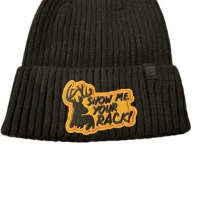 Hunting Beanie Black with Orange Show Me Your Rack Embroidered Patch for Outdoor Enthusiasts