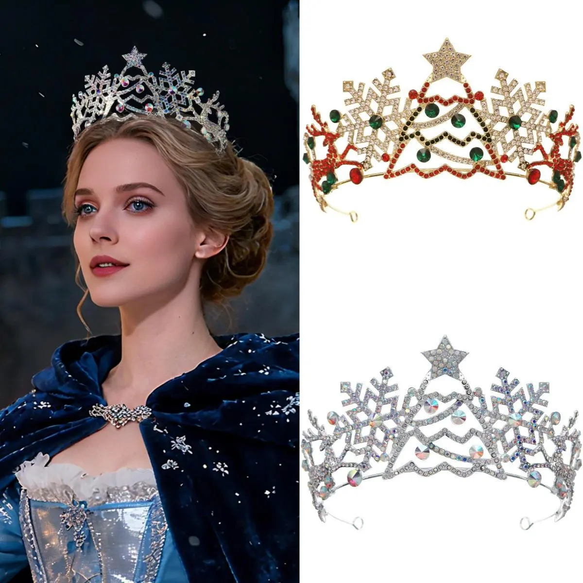 Christmas Tree Snowflakes Luxury AB Crystal Tiaras Crown For Women Wedding Girls Birthday Party Elegant Crown Hair Dress
