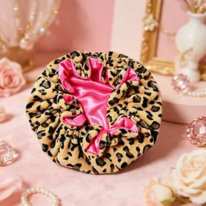 1 pack Luxury Teddy Material Hair Bonnet Hood - Leopard Print Pink Sleep Hair Wrap for Haircare, Styling, Ideal Women's Gift，Cute Hair Care Headwear for Women summerwins,summerwins