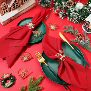 16pcs Christmas Napkin and Napkin Ring Set, Includes 8 Snowflake Reindeer Napkins, Perfect for Holiday Banquet Decorations