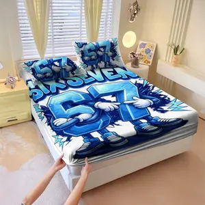 67 "six seven" printed bed sheet and bedsheet, a soft and comfortable bedspread, ideal for use in bedrooms and guest rooms