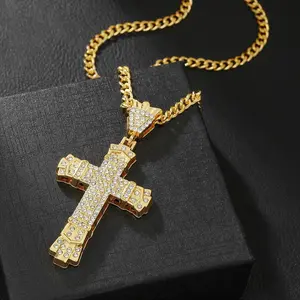 Men's 2-Tone Stainless Steel Crown Cross Pendant Necklace, Non-Tarnish Christian Faith Jewelry, Ideal for Baptism & Birthday Gifts, Gold-Plated Costume Accessory for Daily Wear, Non Tarnish Jewelry flower pendant necklace rain  chains Cuban Link