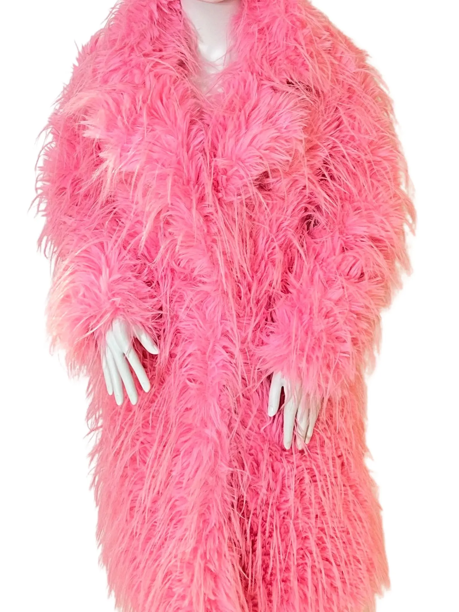 SHAGGY LAPEL COLLAR  FAUX FUR COAT