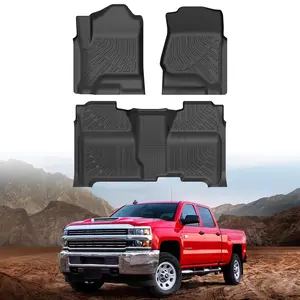 Canvcle Floor Mats for 2014-2018 Chevy Silverado/Sierra 1500, 2015-2019 Silverado/Sierra 2500HD/3500HD Crew Cab, All Weather Floor Liners for Silverado Accessories, Heavy Duty TPE Car Mats