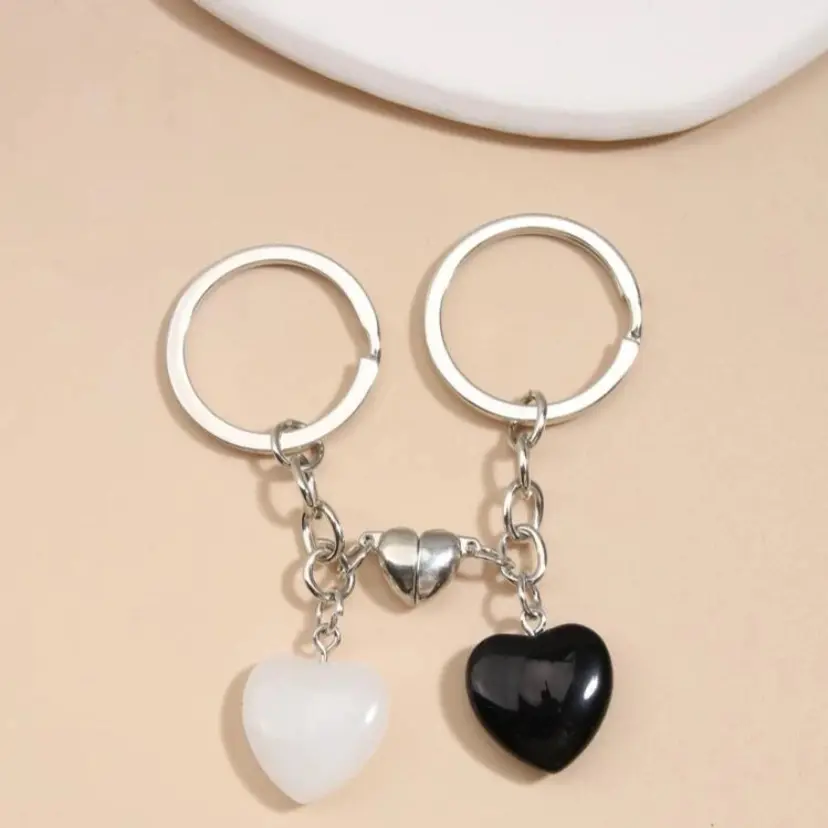 High-Quality Heart Charm Keychain Set for Couple - Two Pieces couple keychain accessories woman key magnetic