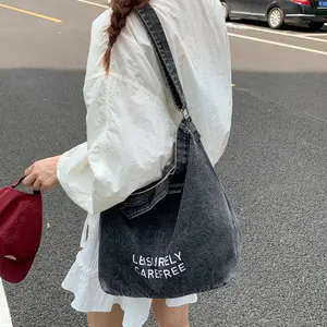 Women's 2026 New Design Denim Fabric Single-Shoulder Shopper - Versatile Casual Street Fashion Handbag, Denim Shoulder Purse