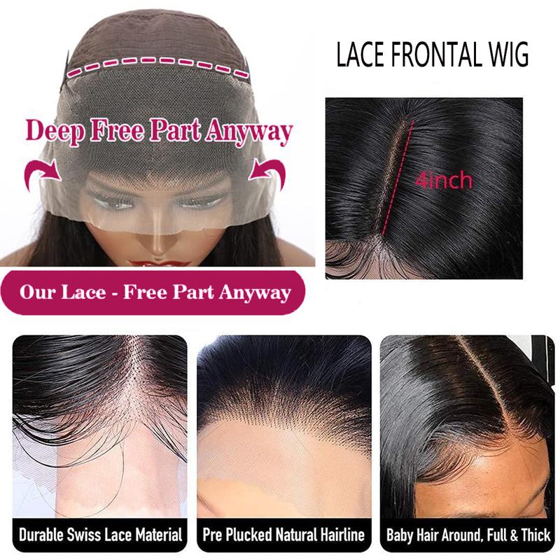 Hermsile Straight Bob Wigs Human Hair Wigs For Black Women 13x4 Straight Lace Front Wigs Human Hair Lace Front Wigs Pre Plucked HD Lace Frontal Wigs 180% Density Short Bob Wigs Natural Color 10 inch