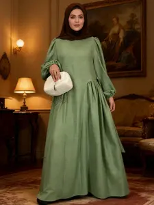 Muslim Home Clothing Long Robe & Light, Bubble Sleeves Design, Elegant Slim-Fitting, All Seasons, 5 Sizes Available, Modest Muslim Outfits