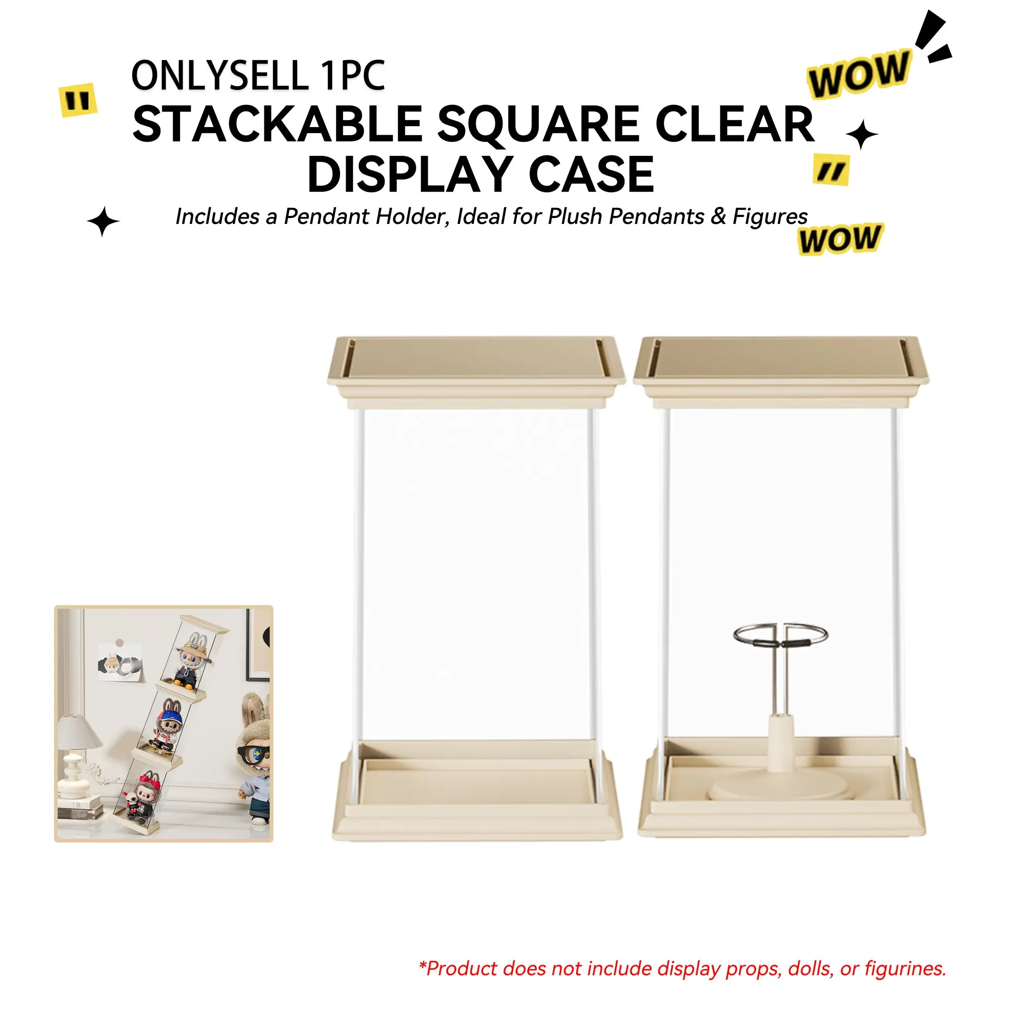 Pendant Storage & Display Jar, Includes Support Stand, Doll Figure Display Holder, Blind Box Stackable Square Clear Storage Case, Roman Column Design for Doll Clothing & Figures, Whimsical Figurines