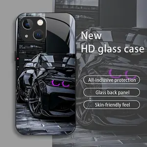 Black Racing drop-resistant glass phone case suitable for [iPhone 14 Plus] protective film full cover protective glass back panel skin-friendly feel 995