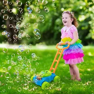 14-Piece Bubble Mower Set, Push-Along Bubble Machine, Bubble Blower Maker, Outdoor Toy, Role Play, Birthday Gift, Party Favor, Requires Aa Batteries