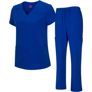 Women's Cool Stretch V-Neck Top and Cargo Pant Scrub Set with Regular and Petite Sizes