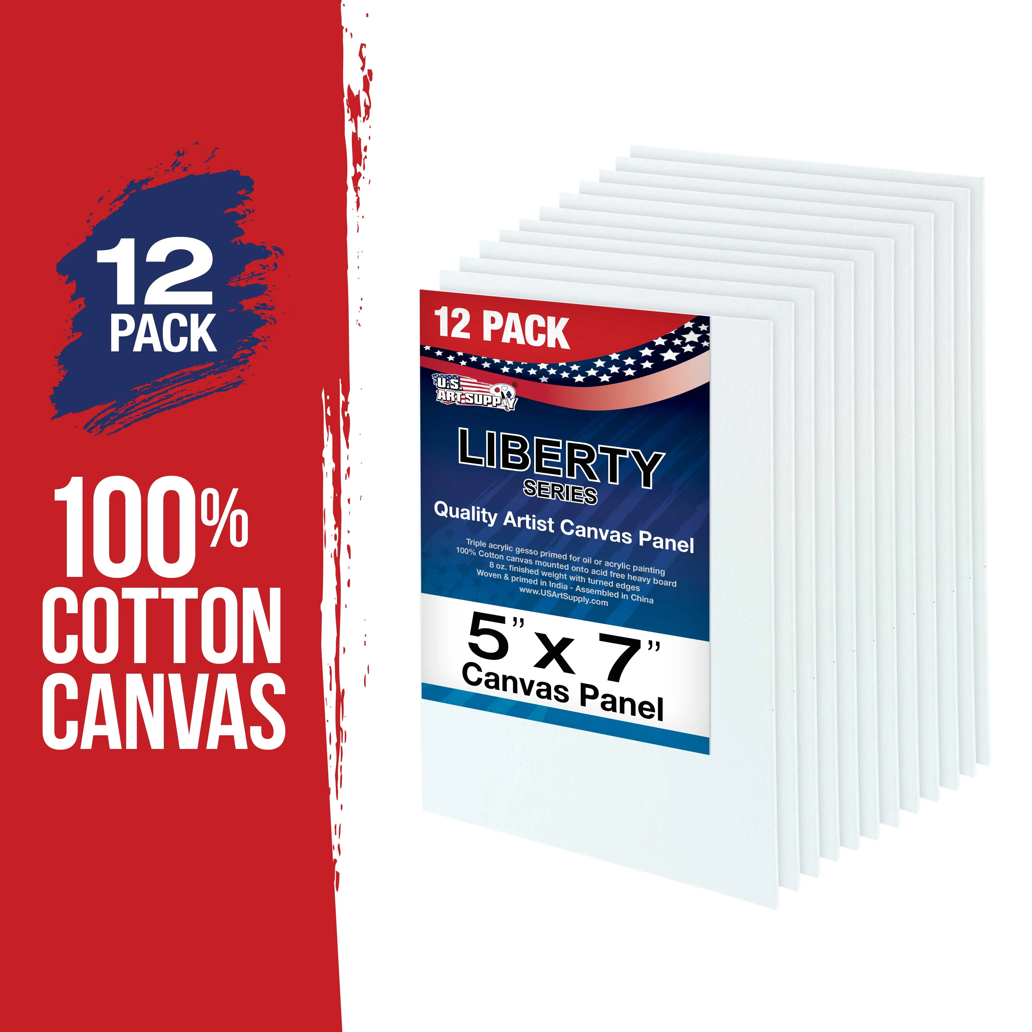 5 X 7 Inch Professional Art Canvas Board Panels 12 Pack - 8 Ounce Heavyweight Cotton Acid Free Canvases for Painting Acrylics and Watercolor (1 Case of 12 Single Canvas Painting Panels)