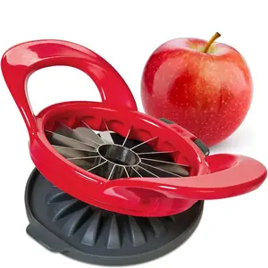 Dishwasher Safe 16-Slice Thin Apple Slicer and Corer with Attached Safety Cover (Red)