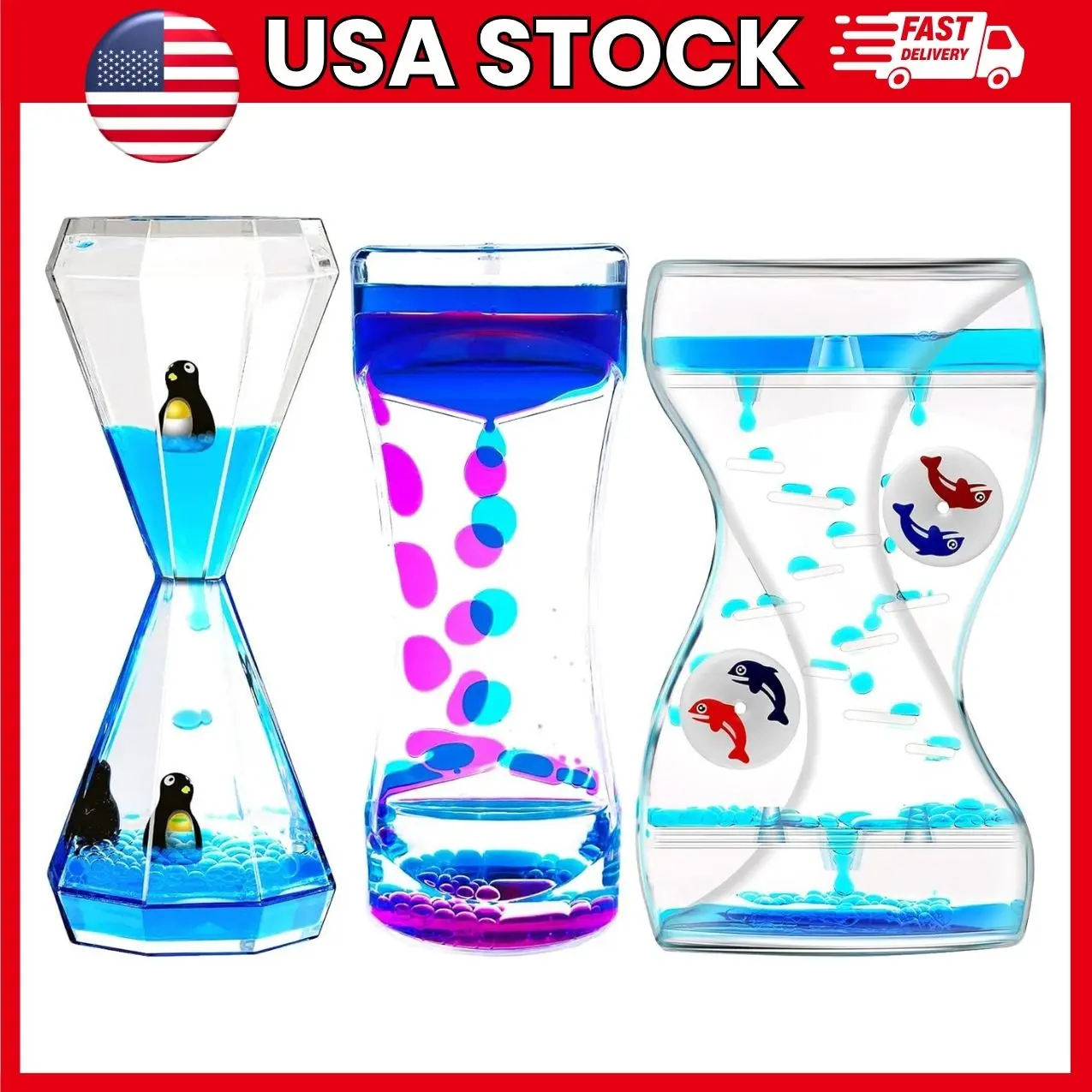 Sensory Liquid Motion Bubbler Timer Set, 3 Pack Colorful Hourglass with Different Shapes, Visual Fidget Activity for Kids and Adults, Desk Décor for Home and Office | sensory liquid timer, bubbler timer, liquid motion timer