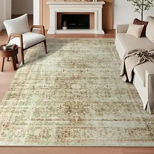 Vintage Farmhouse 9x12 Area Rugs - Beige Clay Large Machine Washable Living Room Rug-Thin Stain Resistant Bedroom Rug Oriental Retro Dining Room Rugs Table