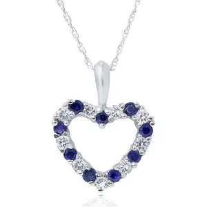 1/2Ct Blue Sapphire & Diamond Heart Pendant in 14k White, Yellow, or Rose Gold