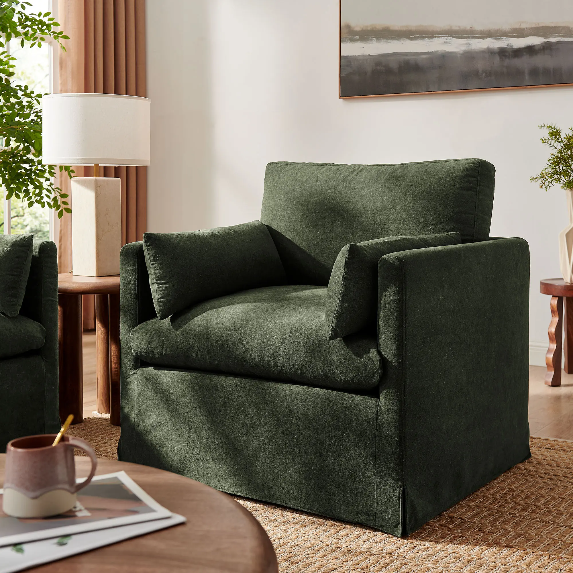 Wellfleet Slipcovered Linen-Blend Armchair in Sage