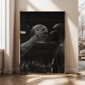 [No Frame] Kobe Bryant Lock In Motivational Wall Art, Black & White Basketball Poster