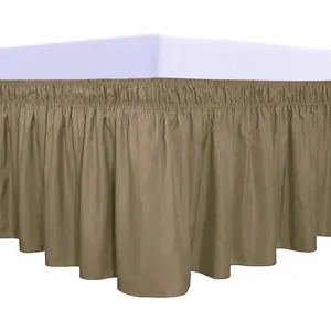 Wrap Around Ruffled Bed Skirt with Elastic Belt - 14 Inch Drop Easy to Put On, Wrinkle Free Bedskirt Dust Ruffles, Bed Frame Cover for Twin, Twin XL and Full Size Beds, Camel