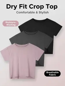 3 Pack Women's Maternity  Crop Top Short Sleeve Athletic Workout Yoga Running Gym Casual Tees T-Shirts Loose Fit
