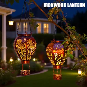 Solar Powered Vintage Hot Air Balloon Light, Outdoor Hanging Metal Lamp, Automatic Dusk to Dawn, Garden Pathway Decor, Outdoor Garden Lantern, Wedding Christmas Tent Decoration