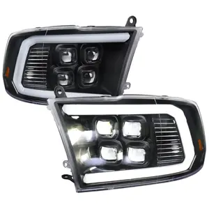 2009-2018 Dodge RAM 1500 / 2019 RAM Classic / 2010-2018 RAM 2500 3500 LED Bar Sequential Turn Signal Projector Headlights (Matte Black Housing / Clear Lens)