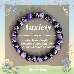 Purple Fire Agate Crystal Bracelet for Anxiety Relief & Calm - Grounding Healing Stone, Handmade Gemstone Jewelry Empathy Inner Guidance