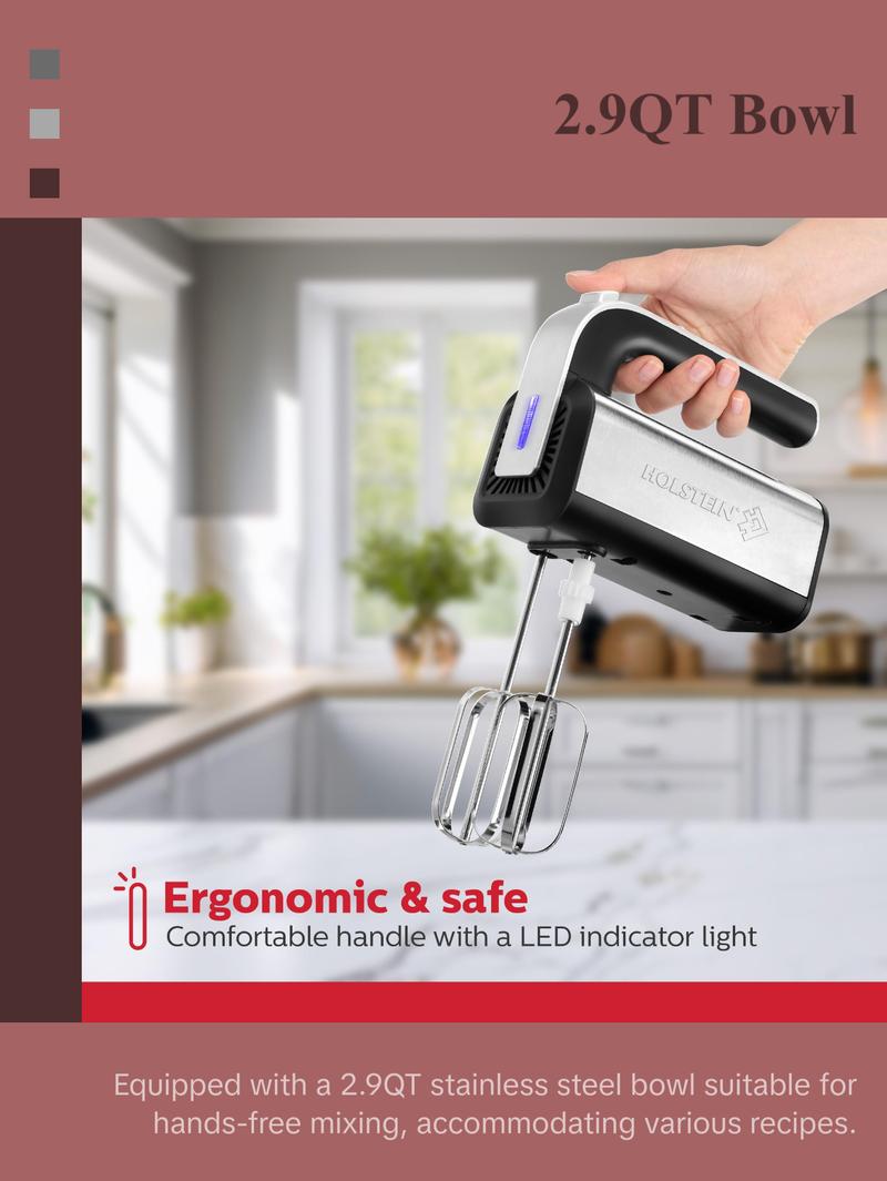 Holstein Housewares 5-Speed Hand and Stand Mixer with LED Light & 2.9QT Stainless Steel Bowl for Versatile Kitchen Use Holstein Housewares 5-Speed Hand and Stand Mixer with LED Light & 2.9QT Stainless Steel Bowl for Versatile Kitchen Use