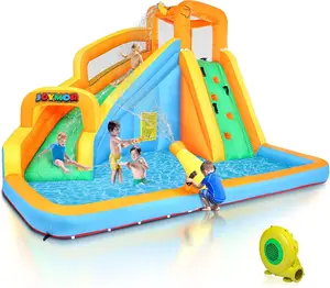 JOYMOR Inflatable Water Slide Park for Kids wtih Splash Pool, Climbing Wall, Water Cannon, Blow up Water Slides for backyard Outdoor Fun Summer Water Toys for Party Birthday Gift (Included Air Blower)