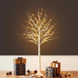 5FT White Birch Tree with Lights - Lighted Birch Tree with 96 Warm White LEDs for Holiday Decor,,Remote Control Lighted Trees for Indoor and Outdoor Decoration,Dimmable for  Seasons