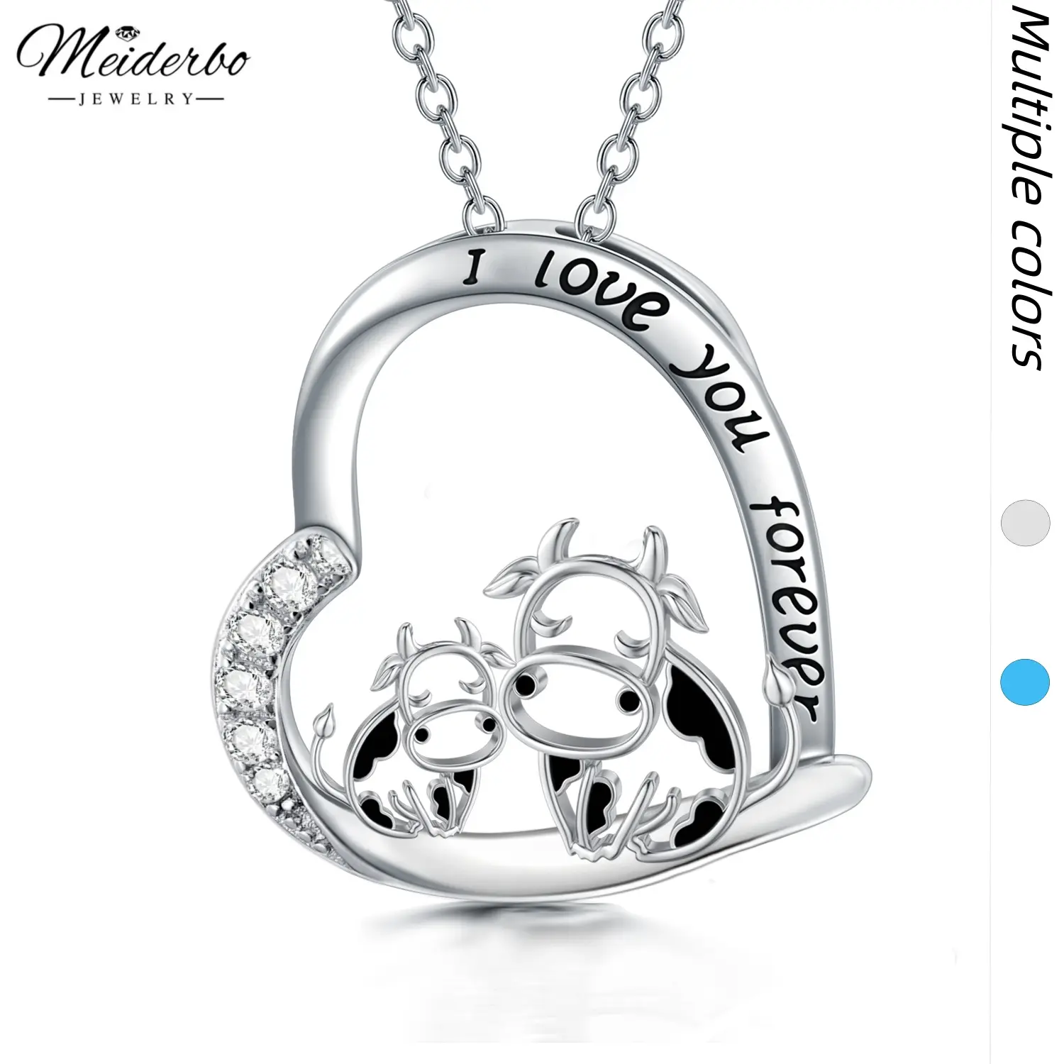MEIDERBO 925 Sterling Silver Cow Tag Necklace - Animal, Personalized, Whimsical Heart-Shaped Pendant Jewelry, Mothers Day & Birthday Gift for Mom, Animal Pendant, Personalized Pendant Necklace