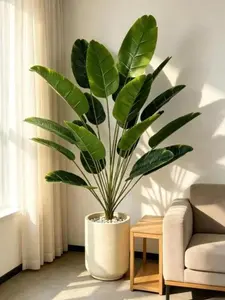 [18 Leaves]EverGlow Artificial Banana Tree Faux Bird of Paradise Fake Large Potted Plant Summer Home Decor Aesthetic Artificial Silk Tree with Pot UV Resistant Real Touch Fake Palm Fronds for Living Room Corner Office Indoor Outdoor Accent