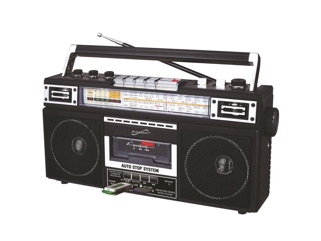 Supersonic SC-3201BT-BK 4 Band Radio & Cassette Player + Cassette To Mp3 Converter & Bluetooth (Black) Supersonic SC-3201BT-BK 4 Band Radio & Cassette Player + Cassette To Mp3 Converter & Bluetooth (Black)